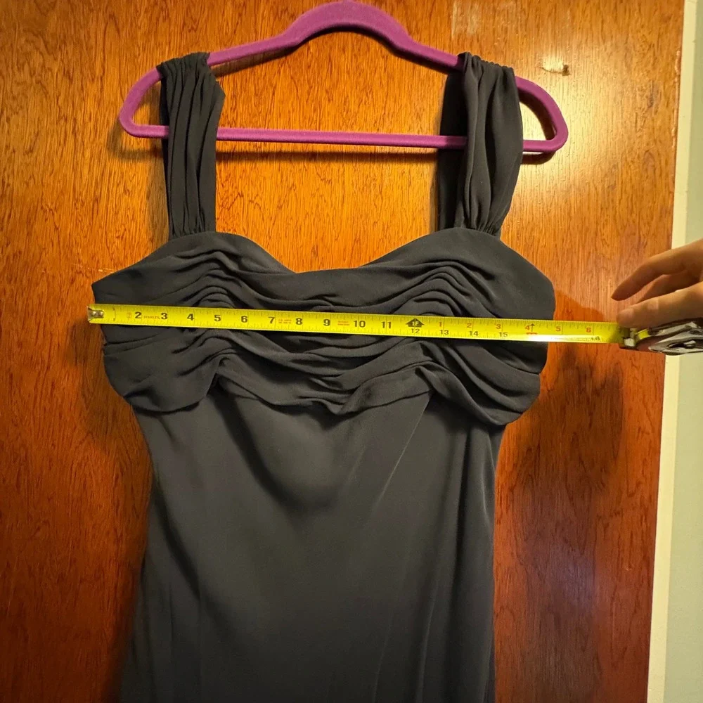 Black Silk Cocktail Midi Dress Ruched Sweetheart Formal Women's 16 - Picture 4 of 7